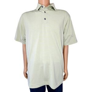 FJ FootJoy Polo Shirt Mens Green Gray Size Medium Striped Golf Short Sleeve